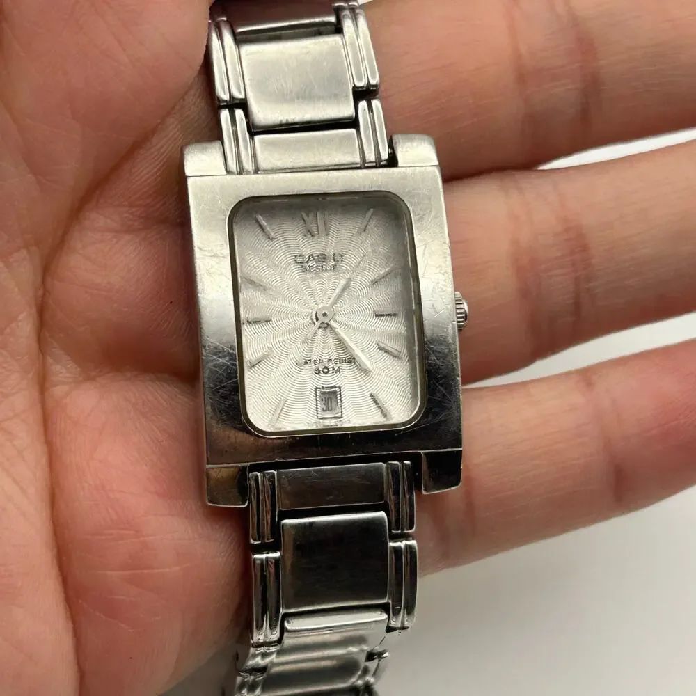 Casio Beside BEL-100 Silver-tone Stainless Steel Watch Working New Battery